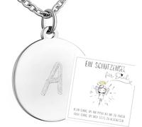 Hanessa Collana personalizzata con incisione in acciaio inox, 50 cm, con ciondolo rotondo in argento, collana personalizzata con biglietto, gioielli personalizzati con biglietto regalo, Acciaio