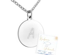 Hanessa Collana personalizzata con incisione in acciaio inox, 50 cm, con ciondolo rotondo in argento, collana personalizzata per la cresima, regalo per i confirmandi