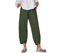 HANFBIO Pantaloni da donna in cotone e lino con tasche con orlo irregolare Pantaloni stile allentato