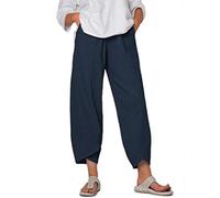 HANFBIO Pantaloni da donna in cotone e lino con tasche con orlo irregolare Pantaloni stile allentato