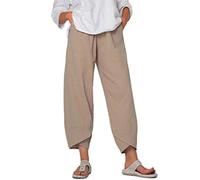 HANFBIO Pantaloni da donna in cotone e lino con tasche con orlo irregolare Pantaloni stile allentato