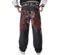 HANFBIO Street Dance Gambe Ampie Jeans Baggy Uomo Moda Ricamo Nero Bordo Allentato Pantaloni Denim Maschio Rap Hip Hop Jeans Plus Size
