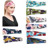 Hanfluenve 9 fasce larghe per donne e ragazze, in tessuto morbido, stile bohémien, con fiori, stile vintage, alla moda, per lo sport e tutti i giorni