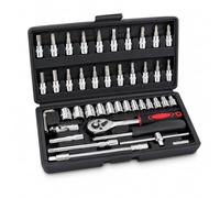 HANFU 46 Pezzi Set di Chiavi a Bussola con Cricchetto 1/4" | Cromo Vanadio Cr-V per auto fai da te Punte PH e PZ, Nero