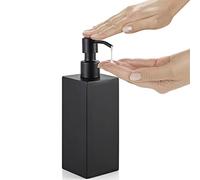 HANFU Dispenser Sapone, 350ml Dosatore Sapone Liquido in Acciaio Inox Riempibile, Autoportante Distributore di Sapone Facile da Premere per Bagno e Cucina, Erogatore Sapone 6x6x20.5cm, Quadrato Nero