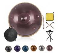 Hang Drum - Handpan 432 Hz, 9, 10, 12 note, scala curda, strumento di guarigione del suono in acciaio etereo per meditazione yoga zen, kit completo con borsa da viaggio e accessori (viola, 432 Hz/10