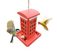 Hangable Red Phone Booth Bird Feeder, British Style Nut Dispenser for Wild Birds with Durable Wooden Frame, Novelty Outdoor Decoration, Vibrant Finishing for Fence Post Decking