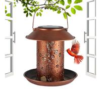 Hangable Solar Bird Feeder - Waterproof Metal Lantern Decor | 16 x 24,1 cm Iron + Components elettronici, 486 g Hollow Feeder Dish with 600 mAh Solar Panel Power, Balcony Patio Backyard Wildlife