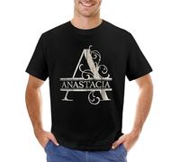 HANGCHANG Anastacia-Name-Wood-Style-Monogram-Letter-A-The-Anastacia-Name-Gift-for-Anastacia-T-Shirt-Custom