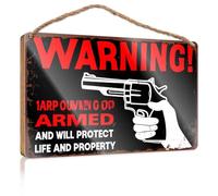 Hangding Cartello in legno armato e pronto: protezione della proprietà, cartello divertente in legno per porta del bagno, accessori per la stanza da uomo (15 x 28 cm)