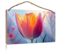 Hangding Cartello in legno con tulipano radiante in the mattining, divertente cartello in legno per porta del bagno, accessorio per la stanza da uomo (15 x 28 cm)