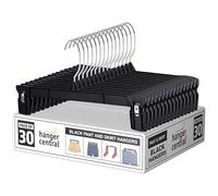 Hanger Central Grucce per pantaloni sottili in plastica scanalata, antiscivolo, con clip a morsetto, 360 ganci girevoli cromati, 25,4/30,5/35,6 cm, colore nero, confezione da 30 pezzi