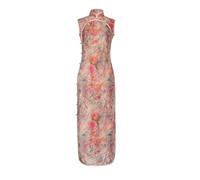HangErFeng Abito da donna elegante in seta Qipao senza maniche con colletto alla coreana rosa floreale cinese Cheongsam abito 3952, Vintage Rose Mist Cheongsam, L