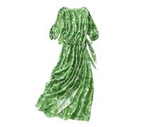 HangErFeng Abito da donna in seta a due pezzi avvolgente una linea con scollo a barca stampa farfalla abito midi fluido verde 5076, Illusione Farfalla smeraldo, L