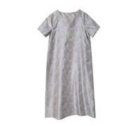 HangErFeng Abito da donna in seta broccato Yunxia con scollo rotondo peonia ortensia modello sciolto una linea Midi 5110, Blu cielo floreale, XL