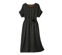 HangErFeng Abito da donna in seta jacquard con scollo a barca una linea XiangYunSha floreale Texture al ginocchio 5072, Ossidiana Jacquard Weave, L