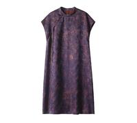HangErFeng Abito da donna in seta jacquard Xiang Yun Sha Peonia Ink Wash Allentato Una Linea Hazy Lunghezza al ginocchio Viola 5073, Ametista vintage, M