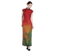 HangErFeng Abito da donna in seta pesante Xiangyunsha Qipao con maniche ad aletta sfumato con stampa di loto e colletto alla coreana 3955, Tramonto Lotus Bloom Cheongsam, XL