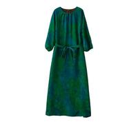 HangErFeng Abito di seta Donne Xiangyunsha Hua Luo Jacquard Gradiente Floreale Farfalla Manica 3/4 Flowy Midi Dress 5080, Impressione acquerello giada, L