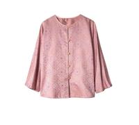 HangErFeng Camicetta da donna in seta jacquard cinese Baoxianghua modello rosa sciolto vestibilità dritta 643, Rosa, M