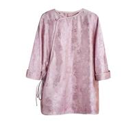 HangErFeng Camicetta di seta FuGuang Camicia in broccato Stile Cinese Rosa Floreale Farfalla Camicetta Lato Cravatta Top 54, Camicetta a portafoglio jacquard lilla, L