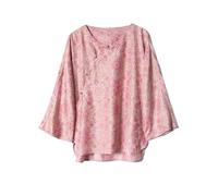 HangErFeng Camicetta in misto seta rosa Baoxiang Flower Loose Fit Hanfu Style Top 548, Blush Floreale Fantasia Bl, XL