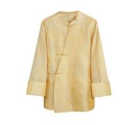 HangErFeng Camicetta Jacquard di seta Modello Floreale Cinese Collo Alla Mandarino Basso Vestibilità Larga Top 546, Top Mandarino Jacquard Verga D'oro, M