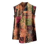 HangErFeng Camicia da donna in seta Hua Luo XiangYunSha patchwork floreale asimmetrico manica ad aletta camicetta 606, Mosaico cremisi e bronzo, M