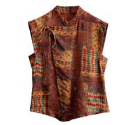 HangErFeng Camicia da donna in seta Hua Luo XiangYunSha Patchwork Floreale Nuvola Jacquard Cap Sleeve Camicetta 608, Mosaico tribale in terracotta, M