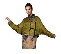 HangErFeng Cappotto da donna in seta stampata jacquard double face leggero 307, Verde, Medium