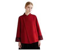 HangErFeng Cappotto di lana double face da donna rosso giacca corta asimmetrica con ricamo di cervo capispalla invernale 395 L