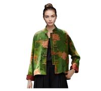 HangErFeng Cappotto doppio in jacquard stampato in seta da donna 308, Verde, Large