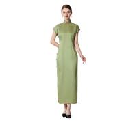 HangErFeng Cheongsam 3954 - Abito da donna in seta pesante, con maniche ad aletta, motivo floreale, Cheongsam classico sussurri di giada, XL