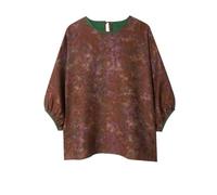 HangErFeng Donne Xiangyunsha Camicetta di Seta Floreale Jacquard Inchiostro Lavaggio Lanterna Manica Loose Top 626, Marrone, L