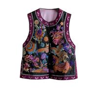 HangErFeng Gilet con ricamo di seta di ispirazione cinese Gilet con motivi colorati 337, nero, Medium
