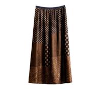 HangErFeng Gonna midi in seta da donna Gambiered Xiangyun seta patchwork stampa jacquard elegante gonna a linea 199, Marrone, M