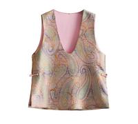 HangErFeng Misto Lana Cotone Paisley Jacquard Gilet Senza Maniche Scollo A V Profondo Retro Top Cinese Nodo 535, Multicolore, Small