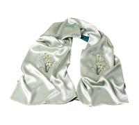 HangErFeng Sciarpa di seta da donna reversibile ricamata verde 1703 | La struttura in raso a doppio strato offre un drappeggio elegante e fluido e calore