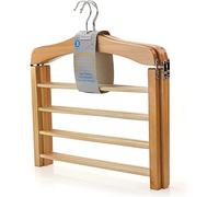 Hangerworld Confezione da 3 grucce in legno per pantaloni, multifunzionali, a 4 ripiani, con barre antiscivolo