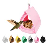 Hanging Bird Feeder for Garden with Roof, Open Design Station with Hut Shape Hangable Mounted Feeder, Birds for Outside Garden Winter Balcony Viewing (Pink)