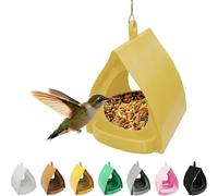 Hanging Bird Feeder for Garden with Roof, Open Design Station with Hut Shape Hangable Mounted Feeder, Birds for Outside Garden Winter Balcony Viewing (Yellow)