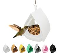 Hanging Bird Feeder for Garden with Roof, Open Design Station with Hut Shape Hangable Mounted Feeder, Birds for Outside Garden Winter Balcony Viewing (White)