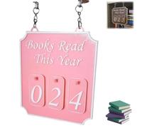 Hanging Bookshelf Counter Bookish Decor,Sign Rustic Farmhouse Style,Handmade Wooden Counter for Book Nook,Desk,Counters Or Reading Corner (Pink)
