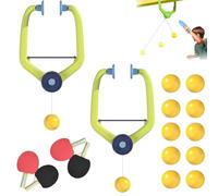 Hanging Door Plunking Game, Adjustable Door Pong Game for Kids with Wooden Racket & 6 Balls, Household Fun Doorway Ping Pong Boost Coordination & Exercise (2pcs)