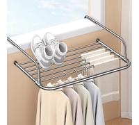 Hanging Foldable Stainless Steel Clothes Drying Rack With Adjustable Arms For Hanging Clothes, Towels, Shoes, Lightweight Towels(70x38x18cm)