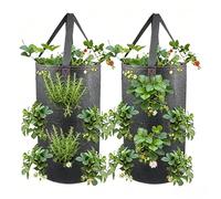 Hanging Grow Bag Set - Vertical Upside Down Planter for Garden Vegetables | 3 Gallon Fabric Container with Reinforced Handles, Breathable Soil Aeration for Planting System Yard Use