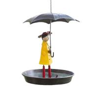 Hanging Iron Bird Feeder Little Girl with Umbrella Wild Backyard Decor