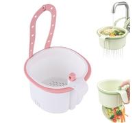 Hanging Sink Drain Basket for Kitchen, Multifunctional Sink Strainer Basket with Press-to-Dump Bottom, Adjustable Faucet Hanging Baskets for Food Scraps, Fruits & Vegetables (Pink)