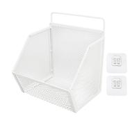 Hanging Wire Basket 13.2x10x15cm Adhesive Metal Small Wire Storage Basket for Kitchen Bathroom Bedroom Closet Organizers Storage Organization Clothing Vegetable & Fruit Organizer (White)