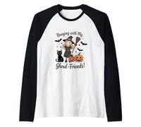 Hanging with My Ghoul Friends Camicia Carino Strega Gatto Zucca Maglia con Maniche Raglan